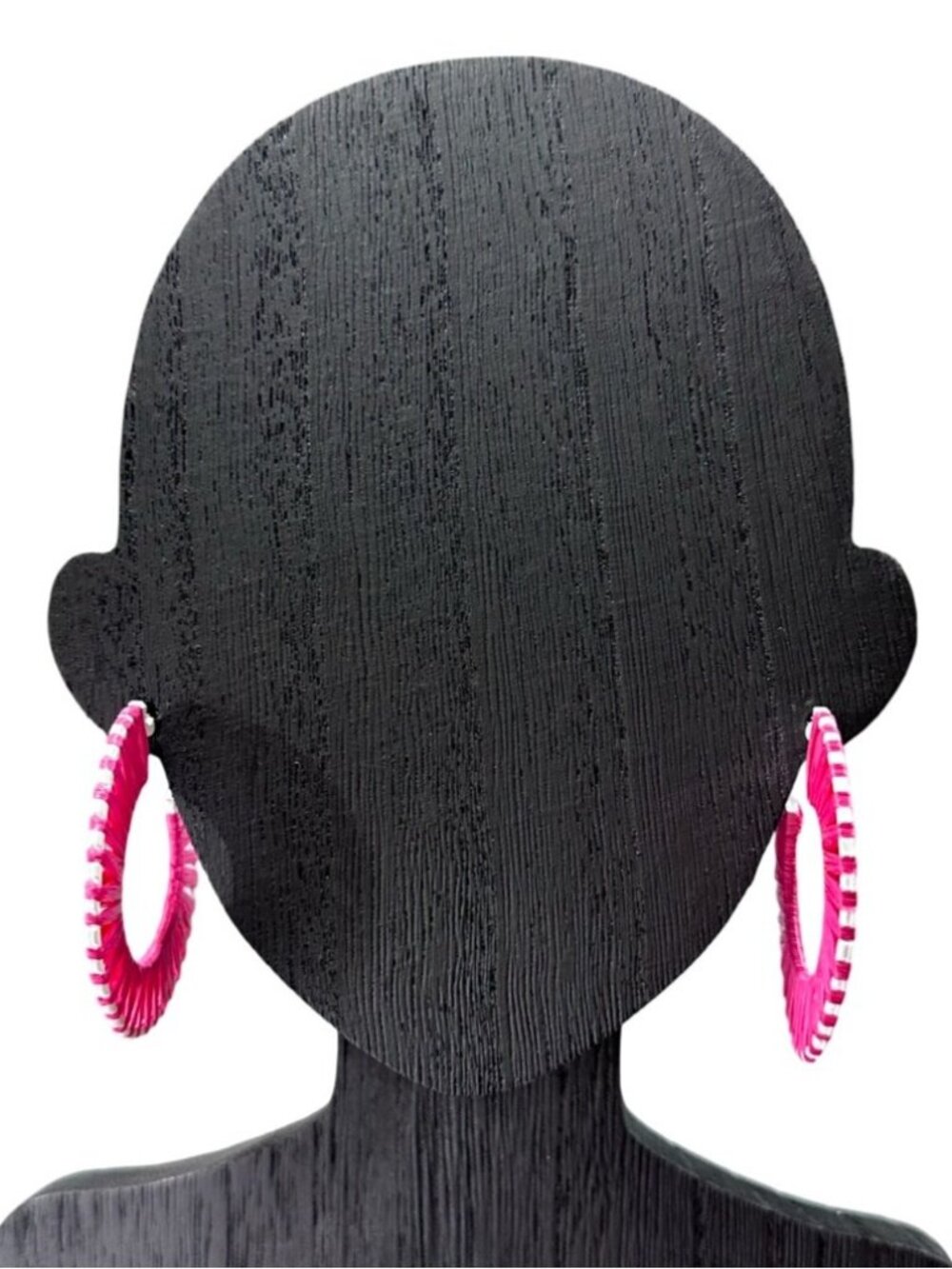 Pink Woven Hoop Earrings With Silver-Tone Posts 2.5 Inch Diameter Lightweight NW